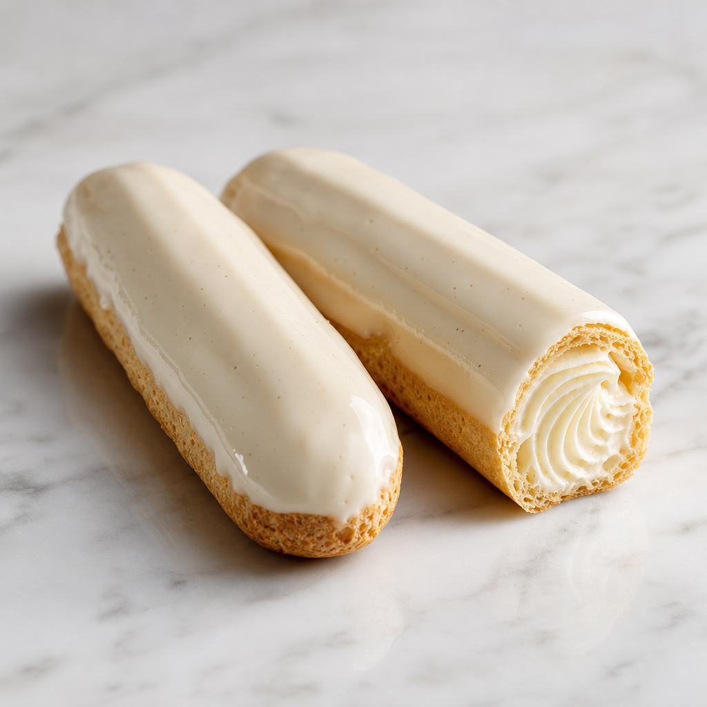 Vanilla éclairs on marble