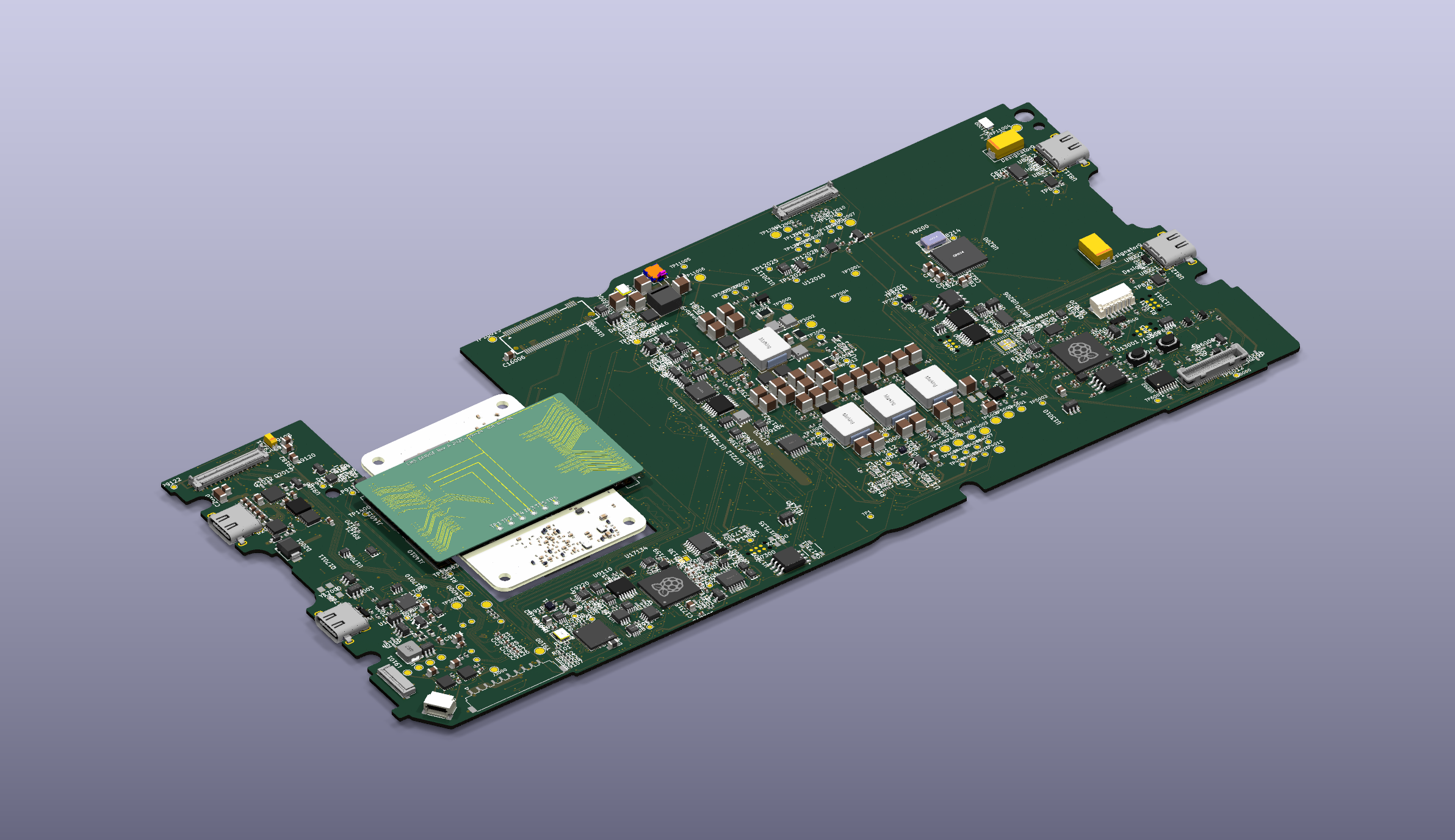 Angled render of the full FreeWork motherboard