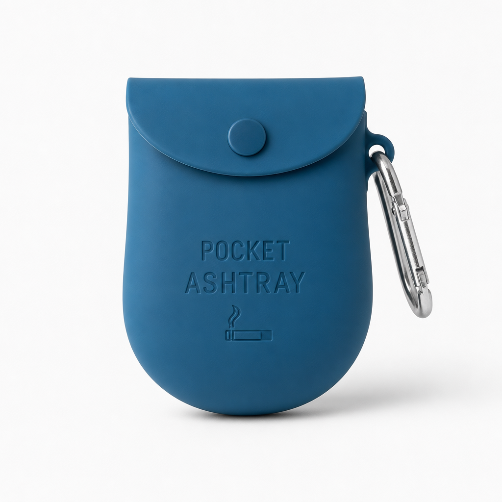 Ocean blue silicone pocket ashtray with carabiner clip
