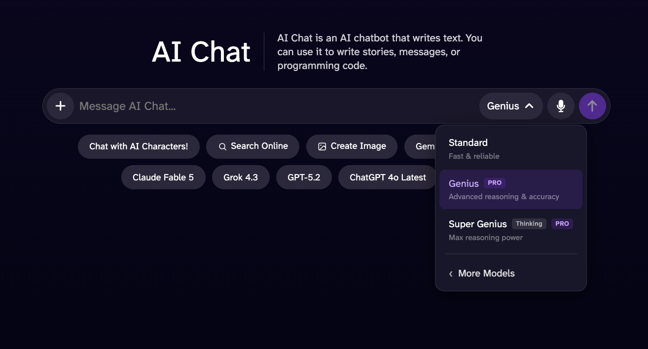 The AI Chat mode picker