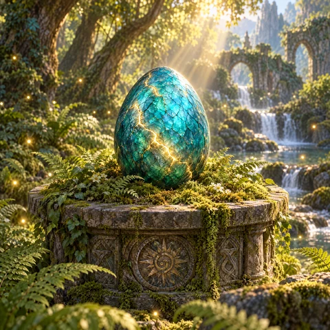 A turquoise egg beginning to crack