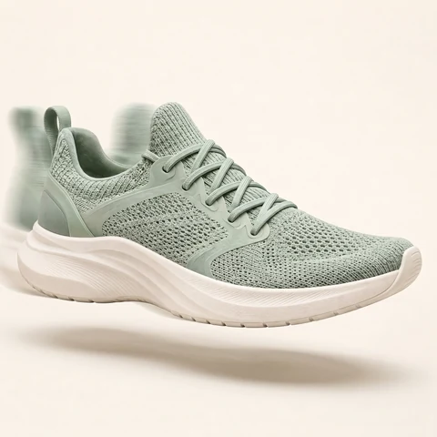 The same sneaker moving with a soft motion trail