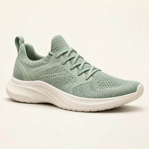 Mint-green sneaker on a plain studio background